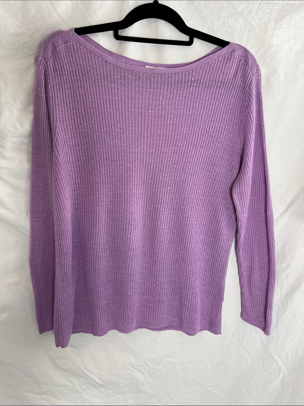 Eileen Fisher Lilac Ribbed Boatneck Linen Sweater Size XL